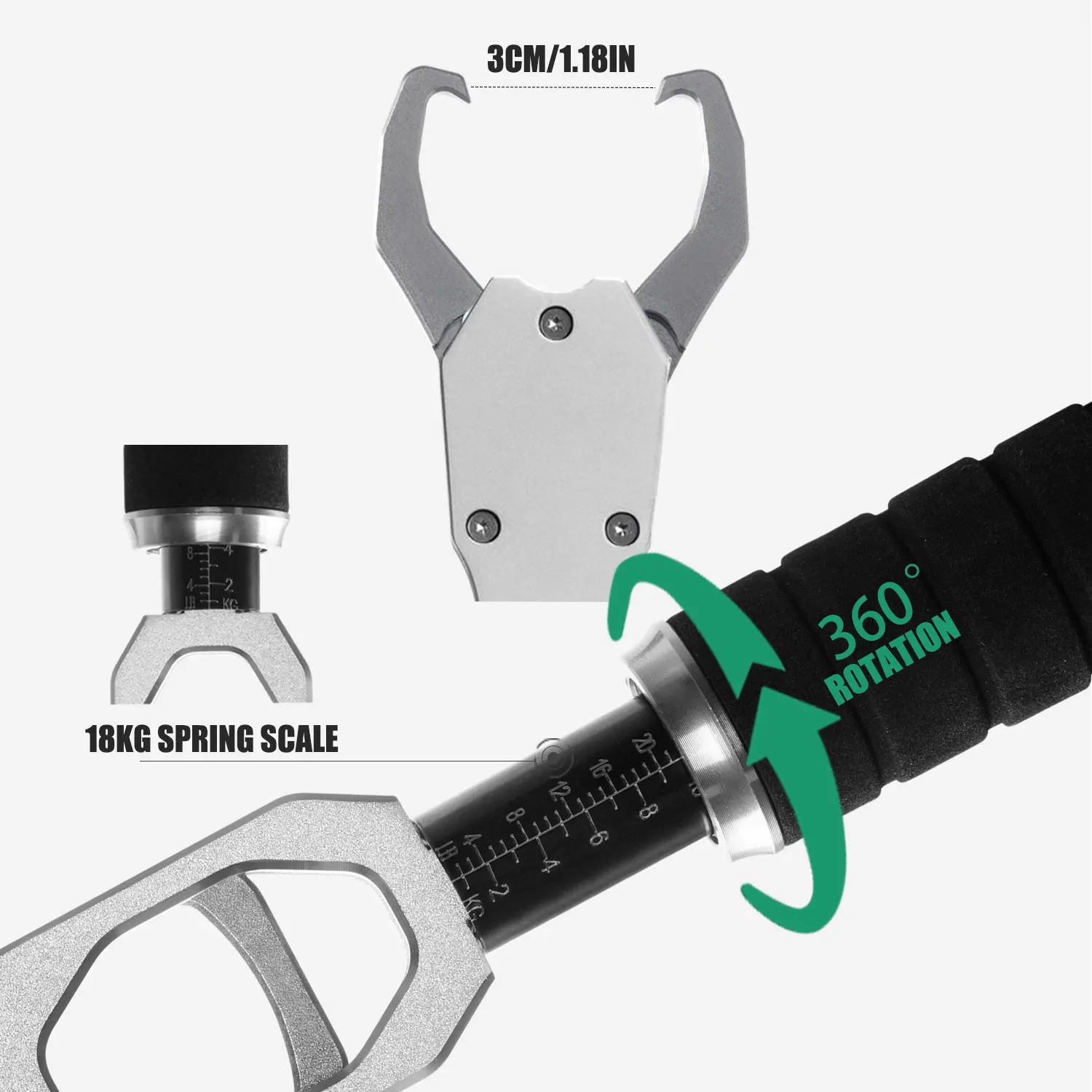 SAMOLLA Aluminum Alloy Fishing Grip Pliers Accessories 18kg Spring scale 360 &deg; rotation Adjustable Grabber Tool Seawater 1pc