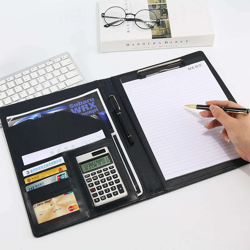 A4 비즈니스 Padfolio 파일 폴더, 포트폴리오 문서 거치대 정리함 클립보드, PU 가죽 서류 가방, 카드홀더 거치대 사무용품