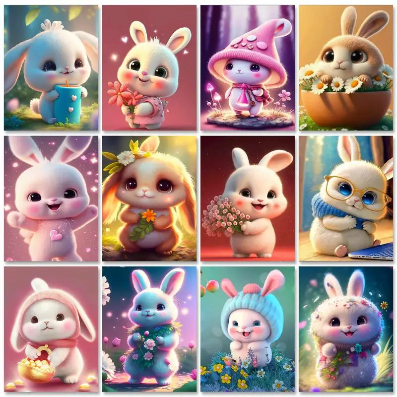 

GATYZTORY Paint By Numbers For Adults Beginners Cute Rabbit Animal Wall Art Picture With Numbers For Home Decoration 40x50cm