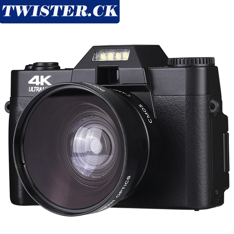 전문 와이파이 디지털 카메라, 4K 캠코더, 3.0 180 ° 플립 스크린, 내장 배터리, 초보자 여행용 셀카 디지털 웹캠