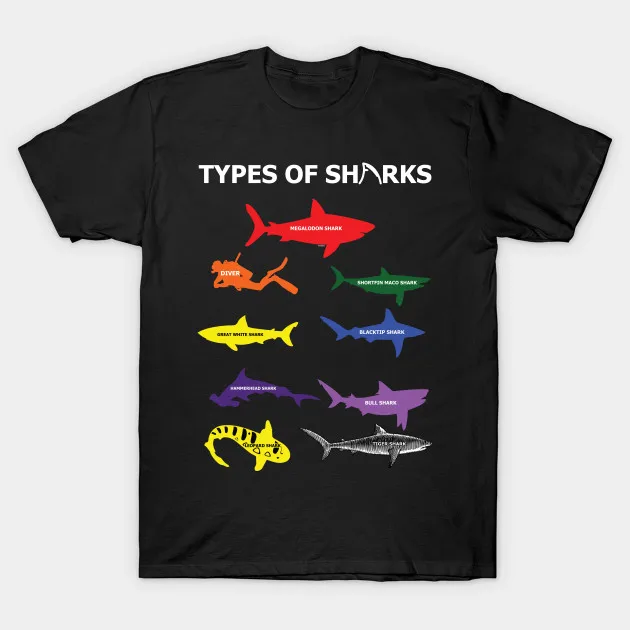 

Type of Sharks Marine Life Shark Family Sea Creatures T Shirt New 100% Cotton Short Sleeve O-Neck T-shirt Casual Mens Top