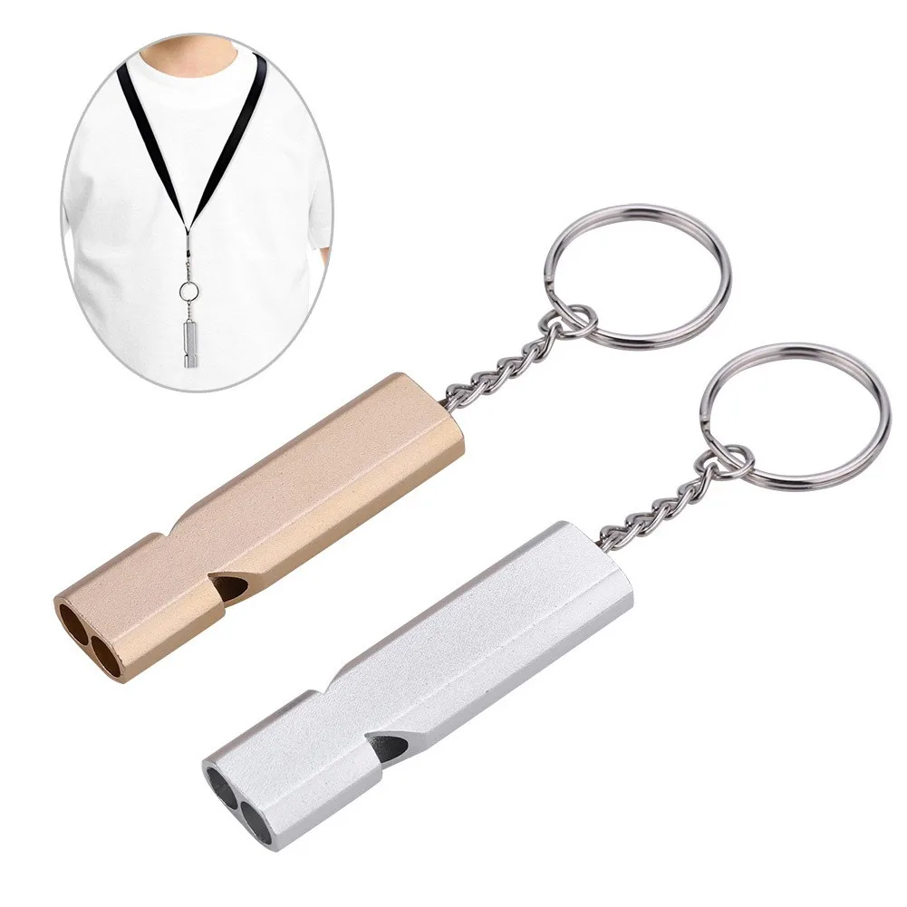 120db Outdoor Urgent Survival Whistle Keychain Aluminum Camping Hiking Dual-tube Survival Whistle