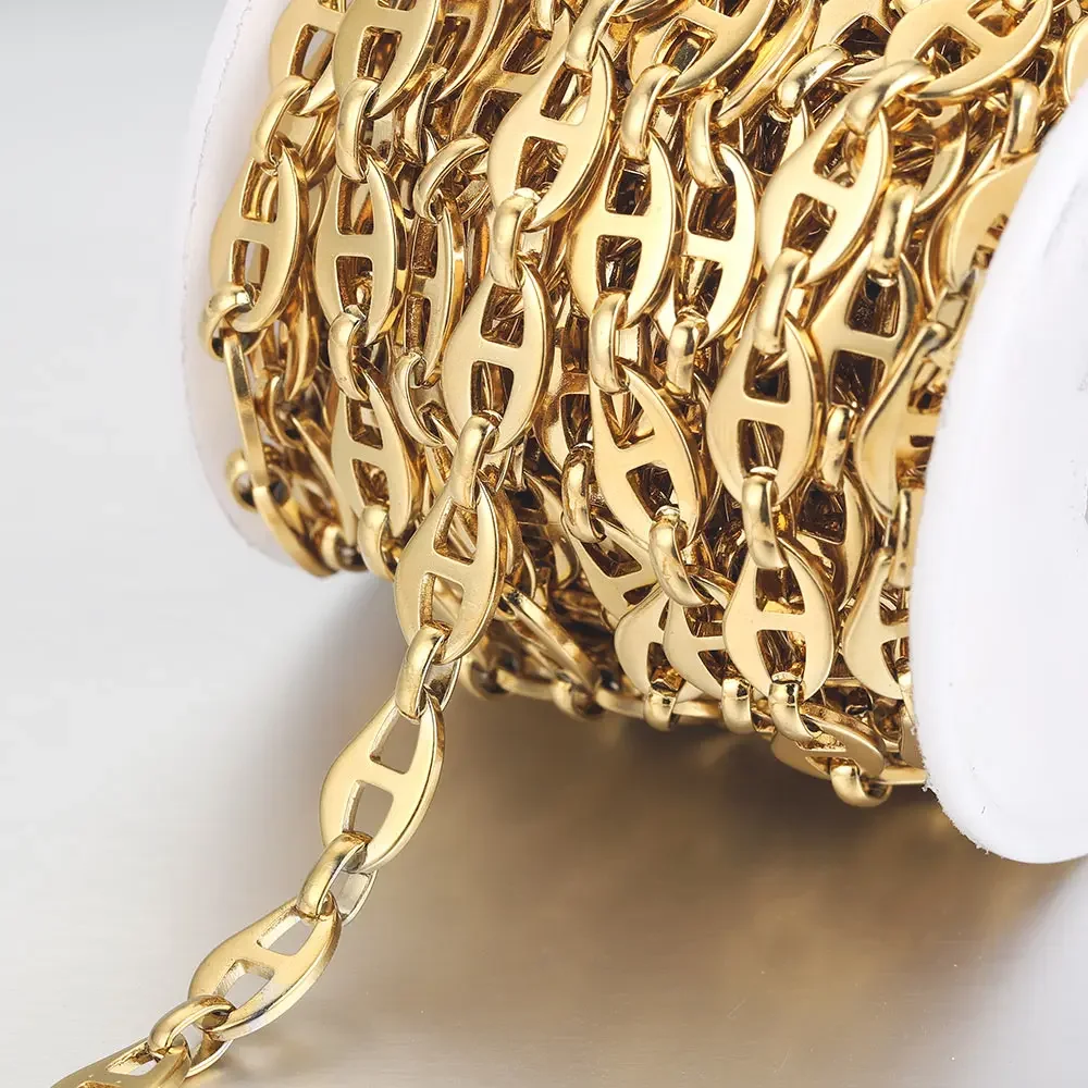 1M Width 7mm High Quality Stainless Steel Letter H Handmade Gold Chains Cable Chain for Diy Jewelry Making Supplies Wholesale