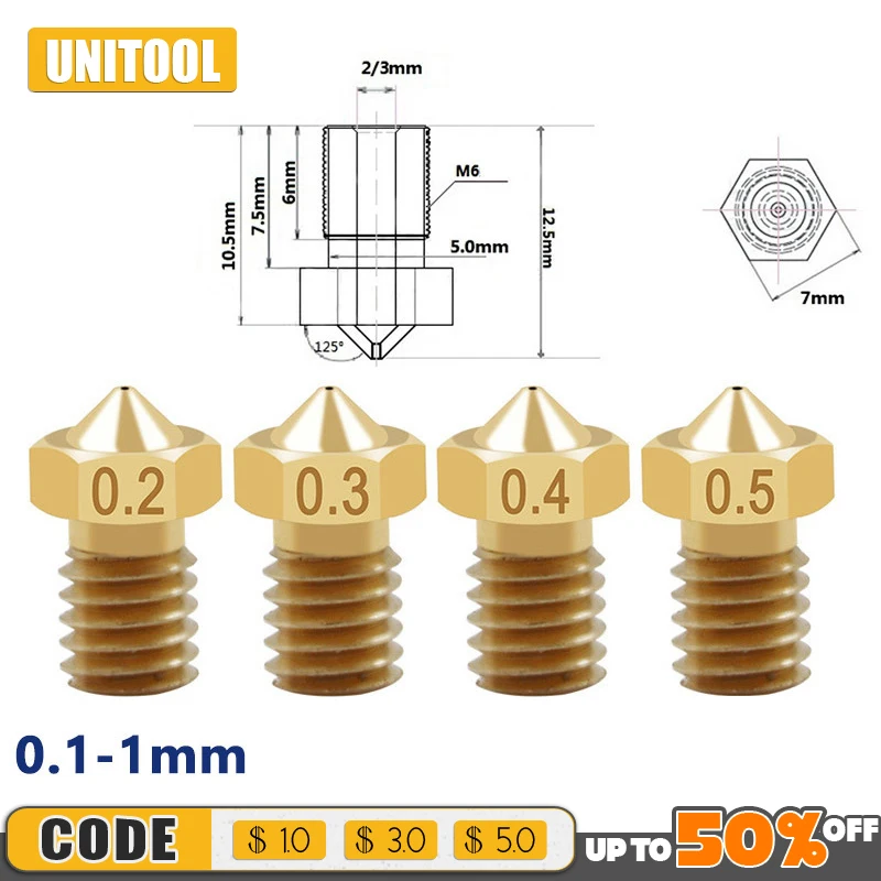 

1.75/3mm High Quality Brass Nozzle Set Professional 3D Printer Accessories M6 Thread Printer Special Nozzle Suitable For E3DV5V6