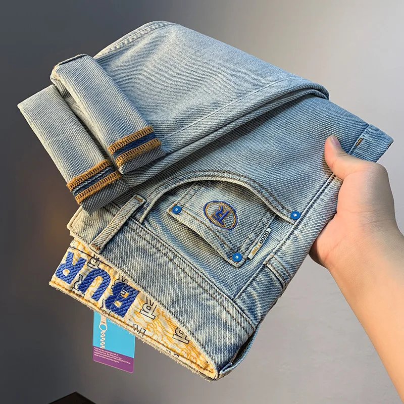 2024New Jeans Men's Vintage Distressed Embroidery Pencil Pants Summer American Fashion Brand Casual Trousers