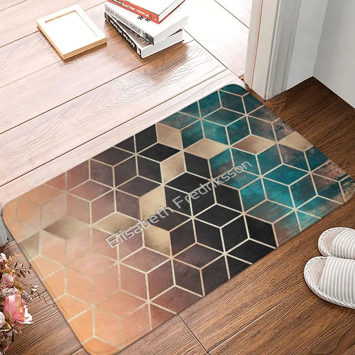 

Ombre Dream Cubes 60x40cm Carpet Polyester Floor Mats Modern Anti-Slip Home Decor
