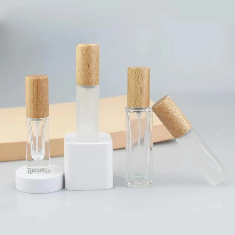 

30pcs 3-20ml Empty Perfume Spray Bottle Scent Cosmetic Container Frosted /Clear Glass Refillable Bottle with Beech Wood Cap