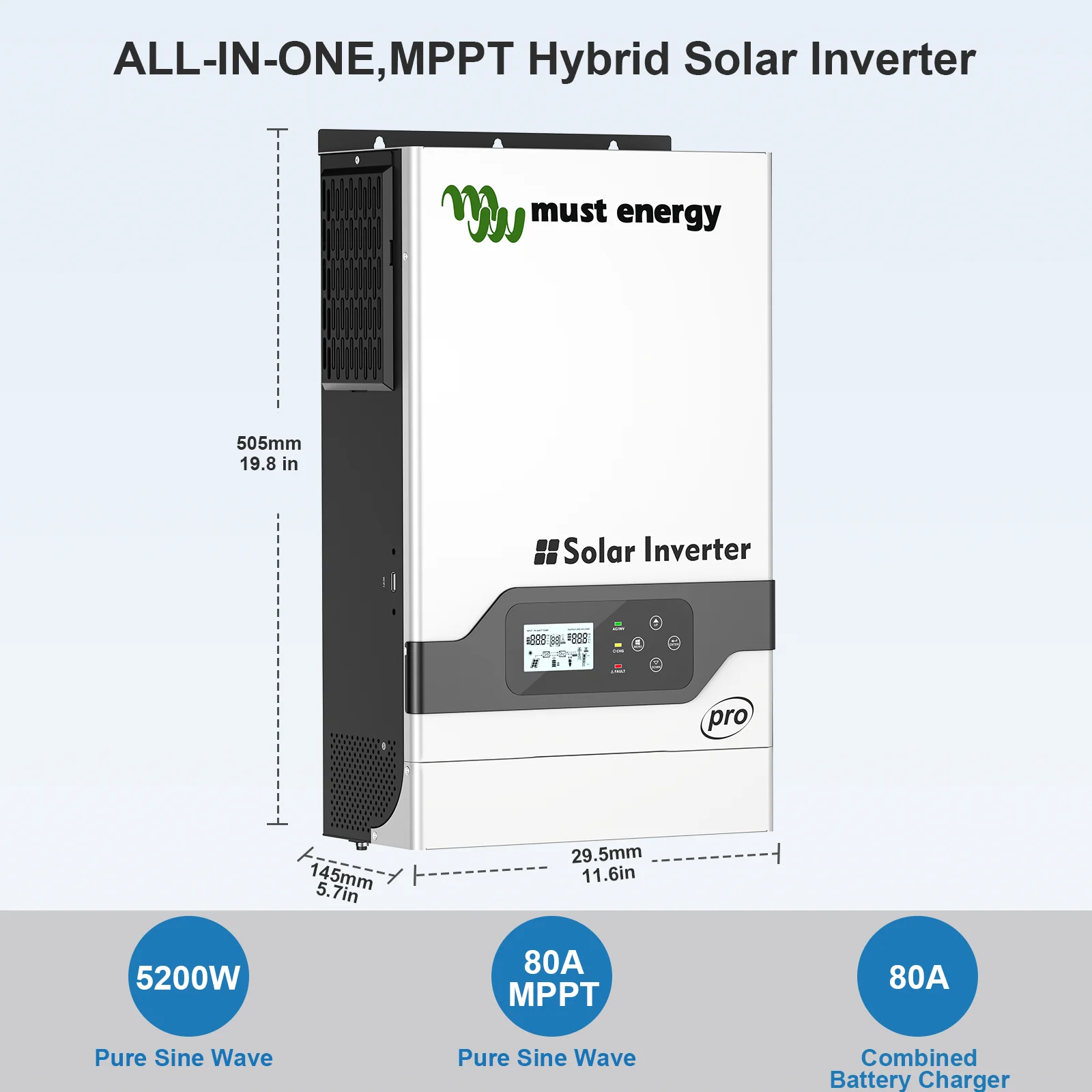 MUST Energy PV1800 Pro 5.2KW 48V Hybrid Home Solar Inverter MPPT 80A PV ...