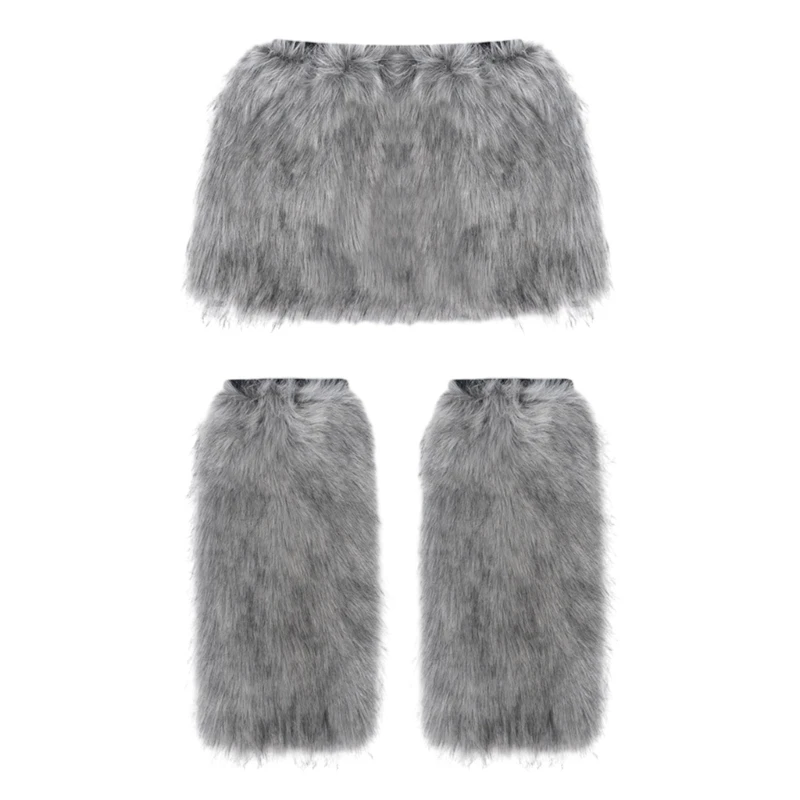 Faux Furs Leg Warmers Boot Cuff Cover and Bodycon Mini Skirt for Halloween Party Cosplay Costumes Gifts 2 Pieces/Set