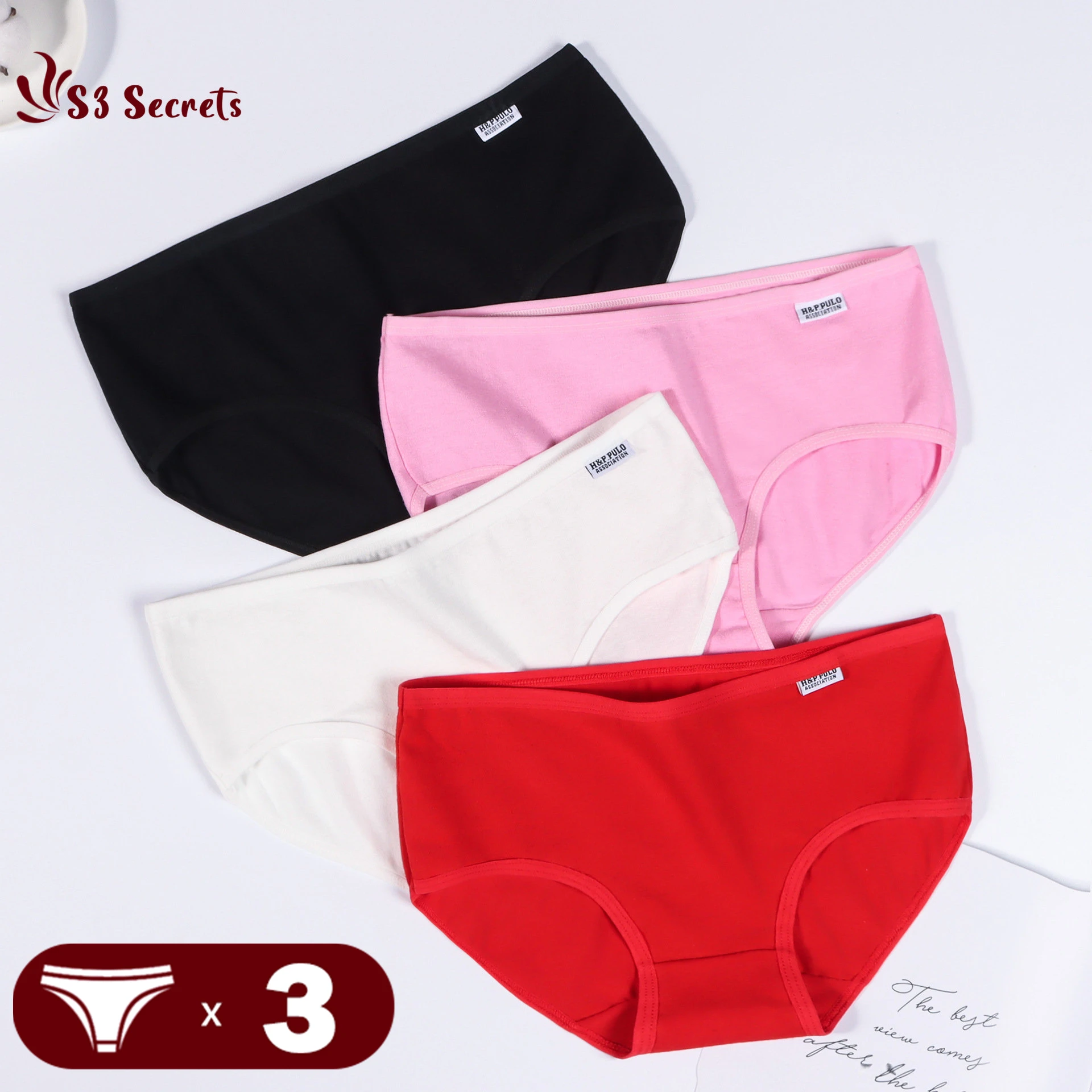 

3PCS/Set Cotton Briefs Underwear Antibacterial Crotch Lingere Women Middle Waist Panties Female Breathable Seamless Intimates