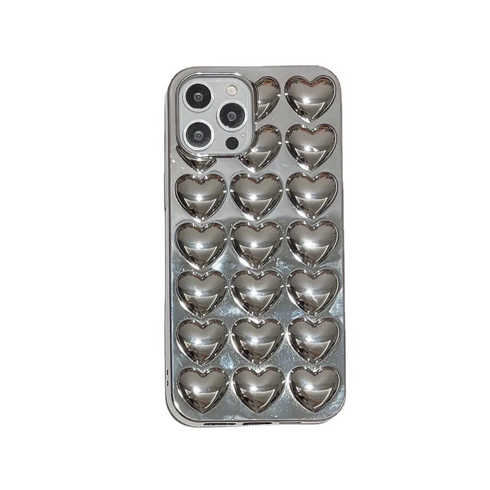 Three Dimensional Heart Electroplated Phone Case with Anti-Drop Protection