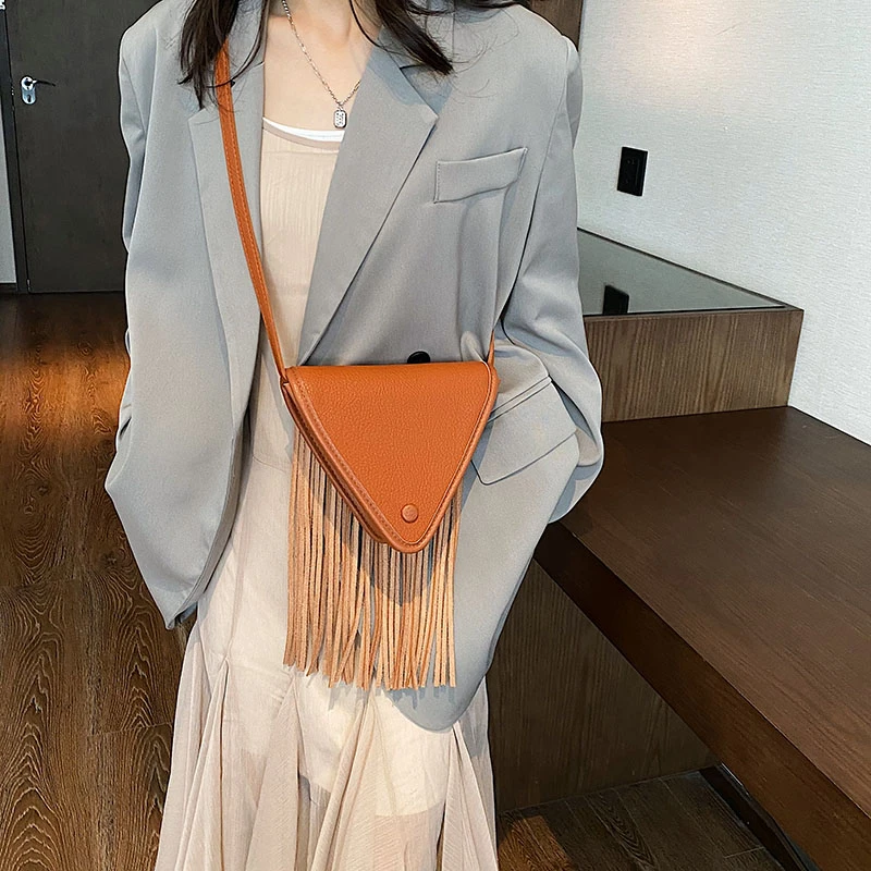 

Fashion Trend Crossbody Bag Luxury Designer Tassel Shoulder Bag High Quality Flip Triangle Bag Women's Brand Bag and Wallet