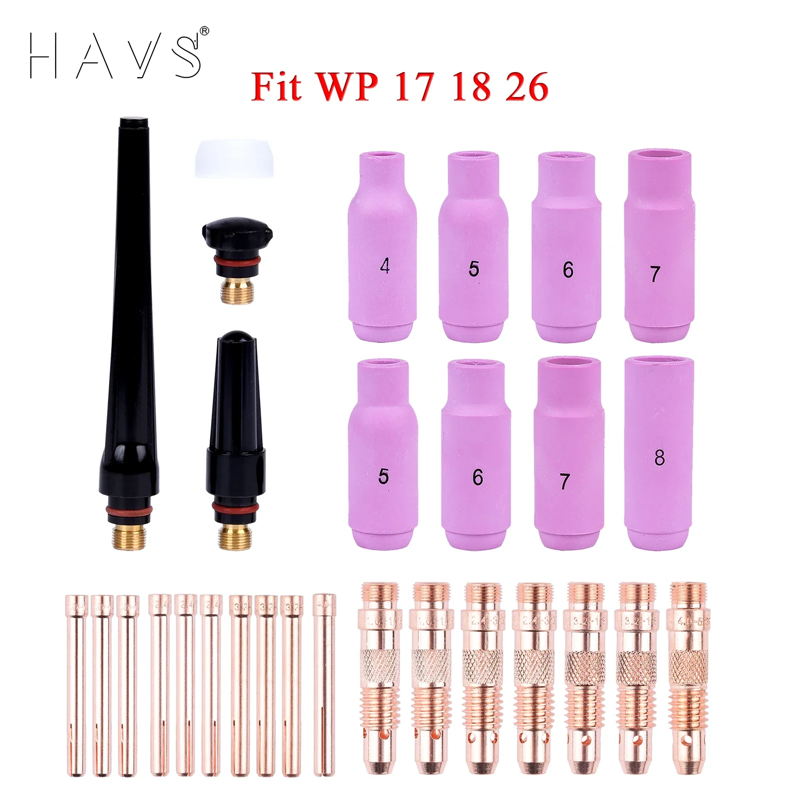 

14/29/40/61PCS TIG Welding Torch Consumables Accessories Kit Alumina Nozzle Cups Collets Bodies Fit SR WP17 WP18 WP26