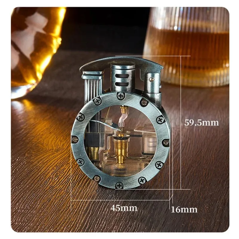 Metal Rocker Arm Butane Torch Lighter Round Shape Retro Large Capacity Transparent Luminescent Tank kerosene lighter bbq lighter butane gas lighter cigarette lighter electric arc igniter