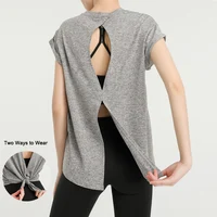 VITALINOVO Women's Workout Tanks Tie Back Short Sleeve Shirts Yoga Athletic Open Back Sport Gym Tops Breathable Gym T Shirts 1
