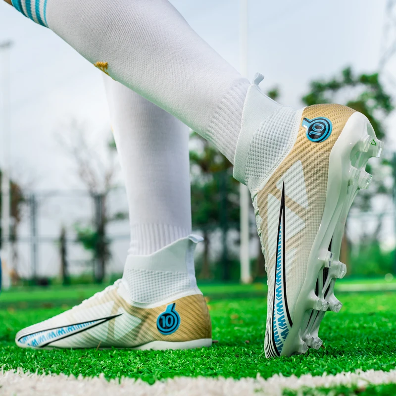 남성용 하이 탑 FG/TF 축구 부츠, 어린이 야외 스포츠, 전문 미끄럼 방지, 성인 따뜻한 잔디 축구화
