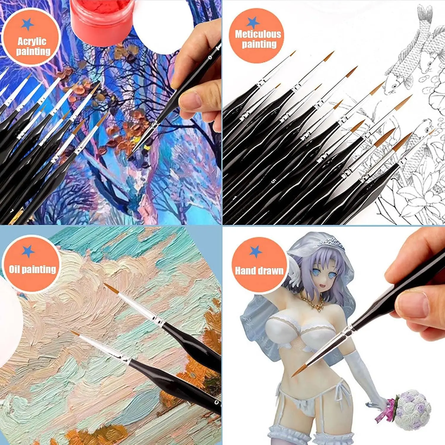 10 Pieces Fine Detail Paint Brush Miniature Painting Brushes Kit Mini Paints Brush Set for Acrylic, Watercolor, Oil, Face, Nail 5