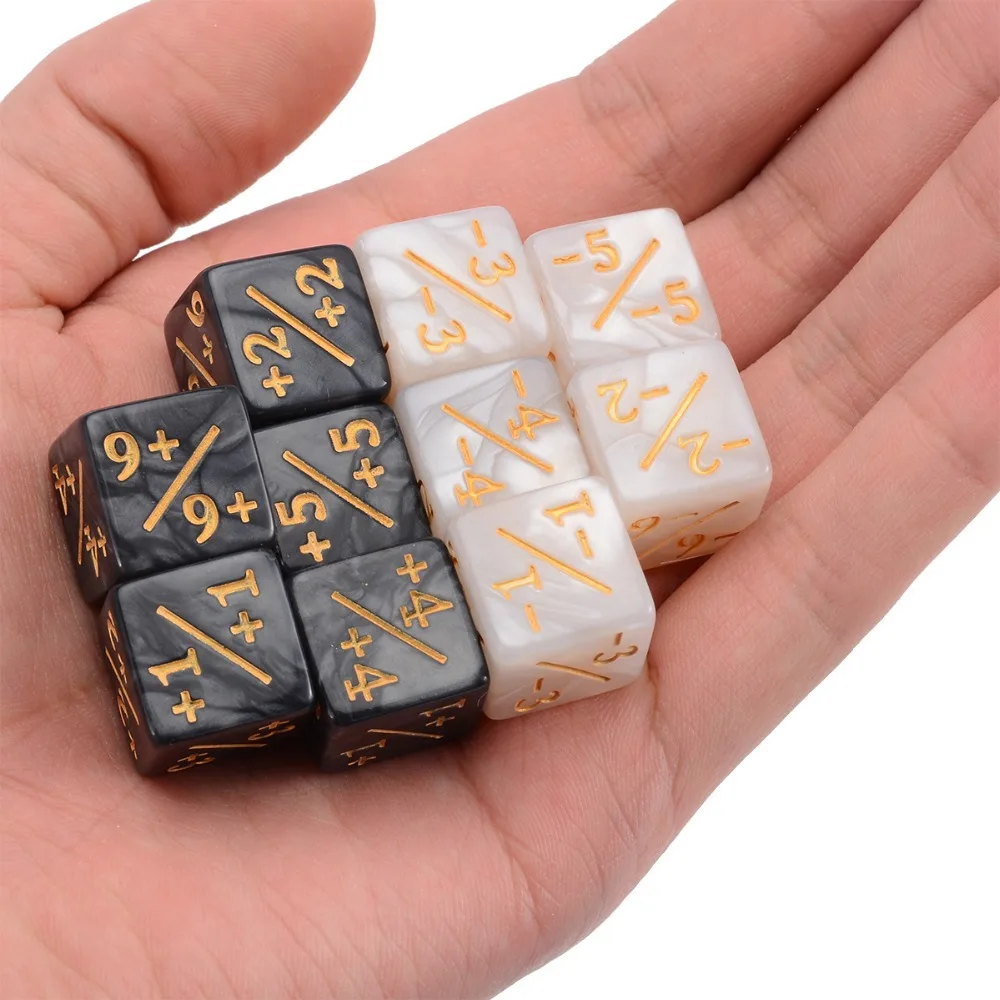 

10pcs D6 Dice pearl pattern energy dice Positive +1/+1 & Negative -1/-1 For Magic The Gathering Table Game Funny Dices Teaching