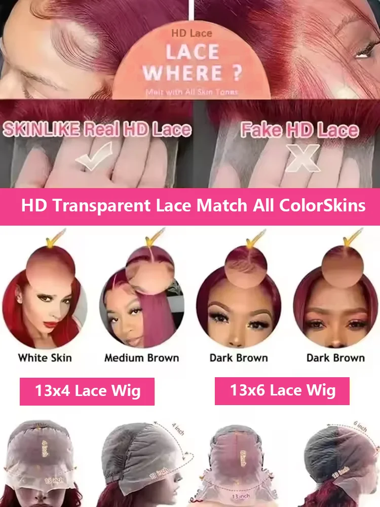 Human Hair Wig 30 40 Inch 99J Burgundy 13x6 Curly Lace Front Wig Red Wine Colored Pre Plucked Deep Wave 13x4 HD Lace Frontal