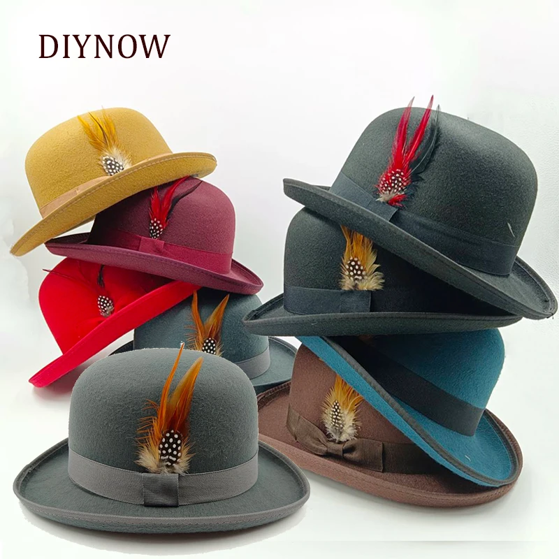 Bowler Derby Hat For Men Women Fashion Party Formal Fedora Costume Magician Hat Classical Feather accessories 1