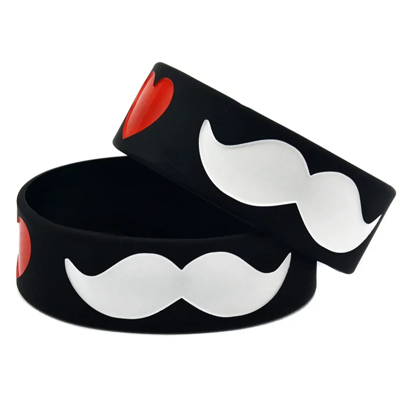 I Love Moustache Silicone Wristband 1 Inch Wide Mustache Bracelets 1 PC