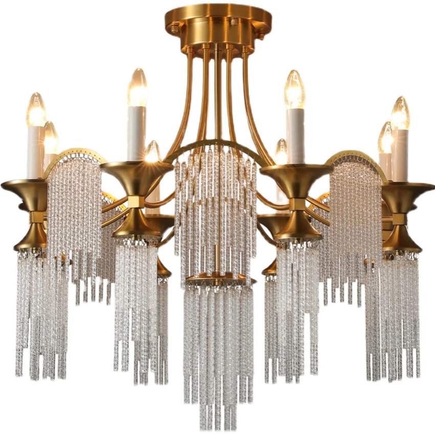 

Light luxury crystal candle ceiling lights living room art deco loft apartment French golden staircase dining ceiling lamps