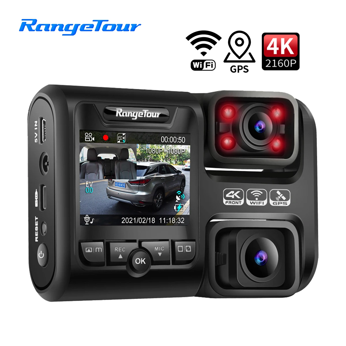 Range Tour 4K 2160P Car DVR M3 Dash Camera Support  WiFi Build-in GPS Front and Cabin Both 1080P 4 IR Night Version Parking Mode rearview mirror camera