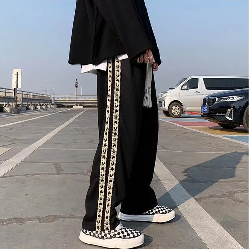 Spring Summer Fashion High Waist Streetwear Boys Wide Leg Pants Men Straight Trousers Fat Men Loose Sweatpants Casual Pants