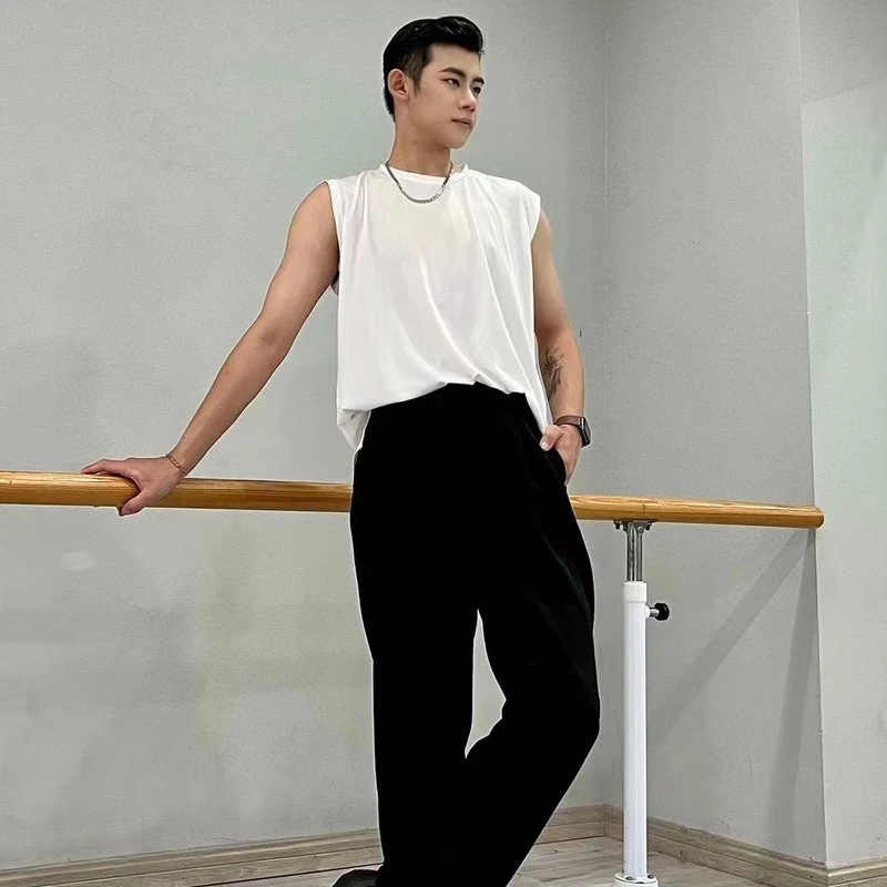 

2023 New Latin Dance Tops For Men Loose Vest Chacha Samba Tango Dress Adult Male Ballroom Latin Dance Practice Clothes DQS13025