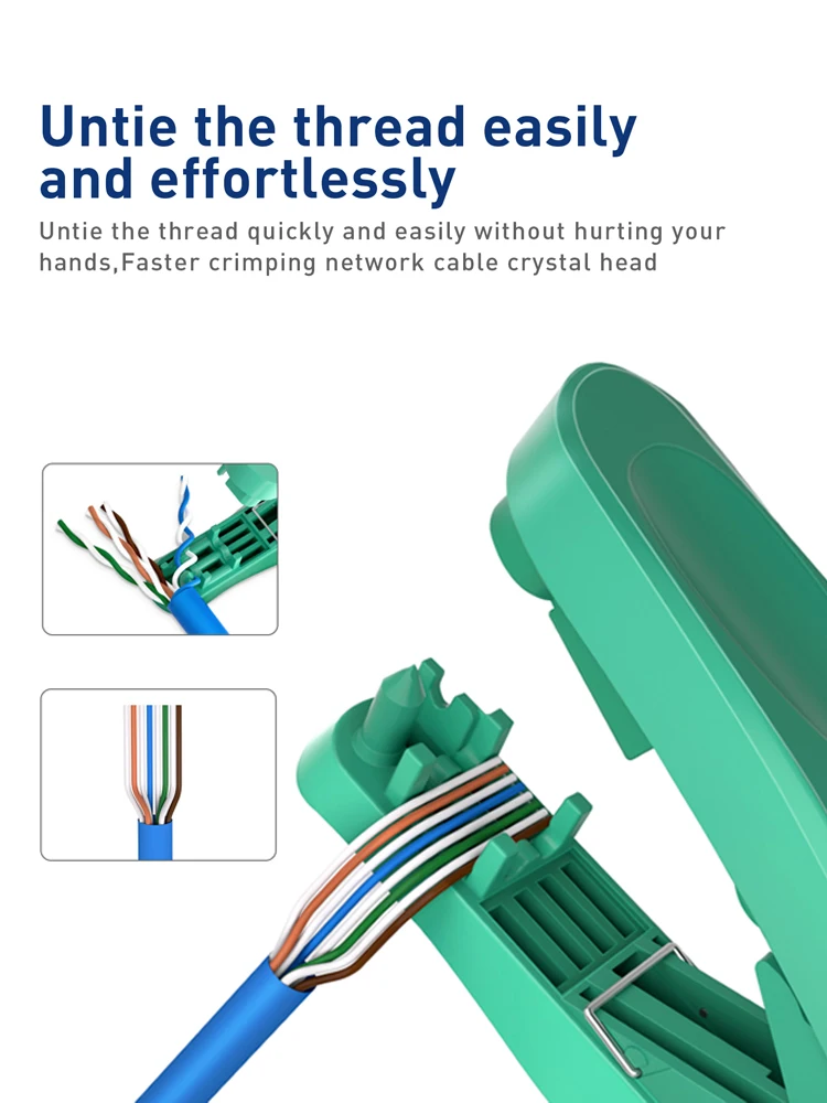 ZoeRax 4-in-1 RJ45-Kabelabisolierwerkzeug mit Schneide-, Abisolier-, Entwirr- und Richtfunktionen für STP/UTP-Kabel. – Detail 5