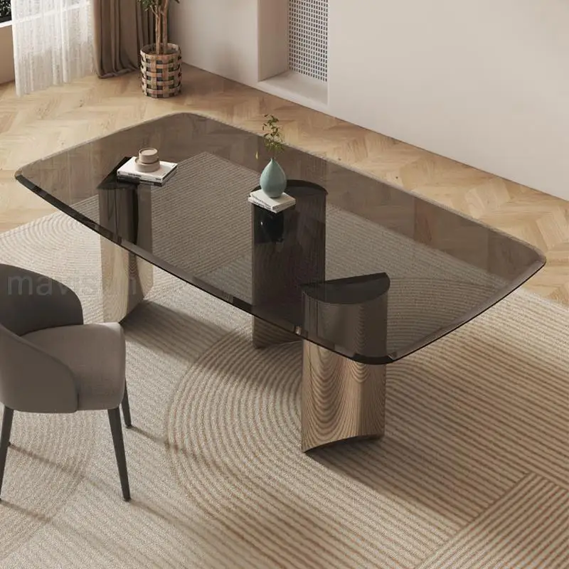

Modern Minimalist Dining Table Of 12mm Thicken Ash Glass Tabletop Stainless Steel Legs Mesas De Jantar Patio Furniture FGM
