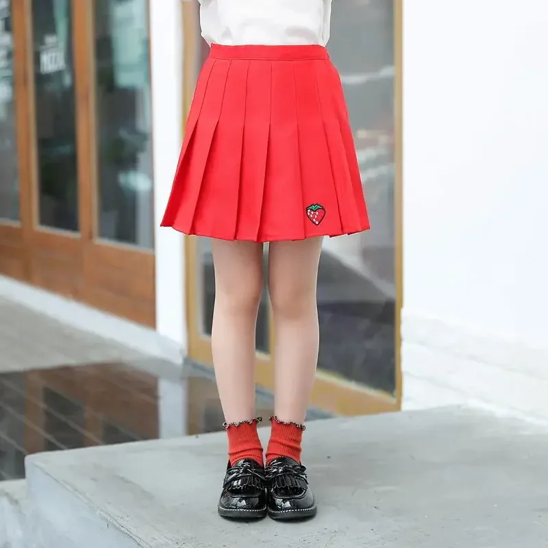 Girl Pleated Skirts School Children Clothing 2 4 6 8 10 12 13 14 Years Baby Girl Skirt with Shorts Pink Student Kids Tutu Skirt