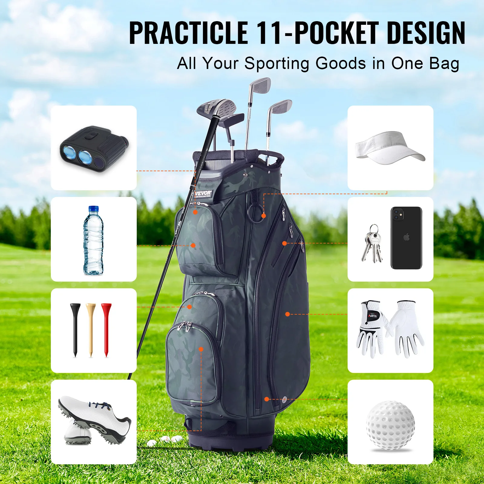 SucceBuy Golf Cart Bag with 14 Way Organizer Divider Top 36” Pockets Cart Bag Durable Golf Bags w/ Handles & Dust Cover & Straps