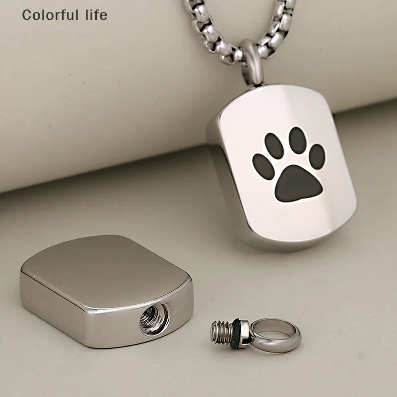 Pet Paw Stainless Steel Memorial Urn Pendants Dog Cat Ashes Holder Cremation Necklace Memorial Jewelry Pet Pendants