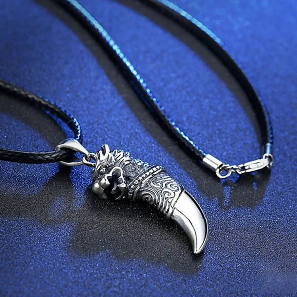 Teeth Cool Men Leather Chain Mens Gift Titanium Shape Stainless Steel Pendant Totem Wolf Tooth Necklace