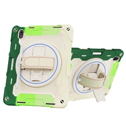 360° Rotating Rugged Tablet Case with 3-Layer Shockproof Protection and Stand Strap for Pro 12.9 2018 (Rainbow Green)