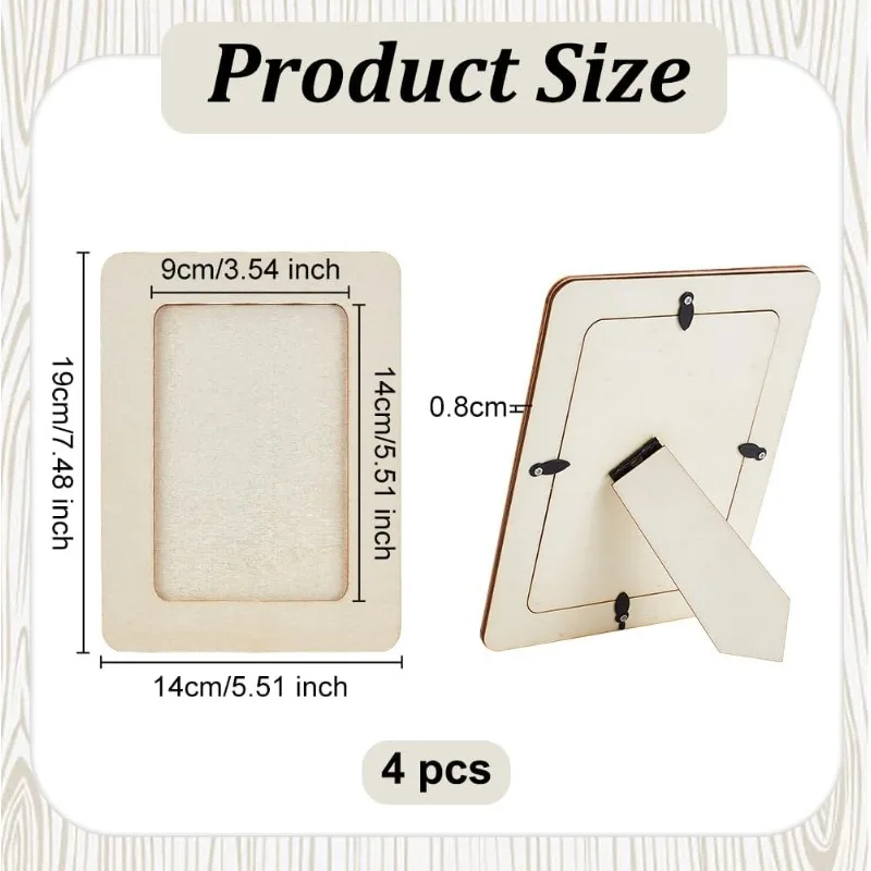 Wooden Picture Frame Rectangular 7.6" x 5.6" Craft Frames Set for 5.2"x3.2" Photo Tabletop 4pcs