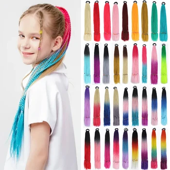 Estensioni dei capelli treccia sintetica per capelli lunghi 60 cm Colore sfumato Coda di cavallo intrecciata sporca con elastico elastico per copricapo per bambini