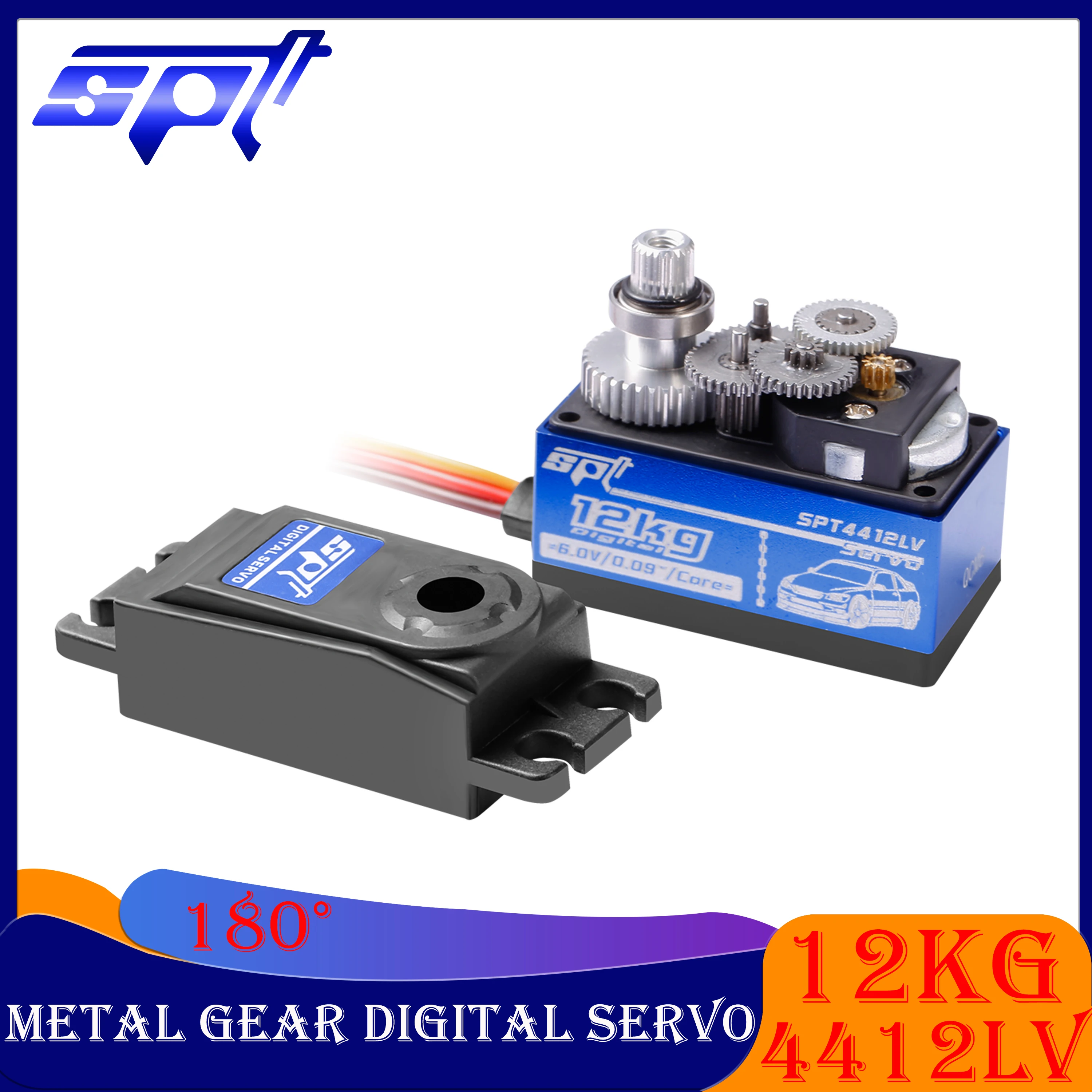 

SPT 4412LV 12KG 180° Metal Gear Servo Short Body Low Profile Digital for 1:10 1:12 RC Car SCX10 TRX4 Drift Robot Crawler 3D Part