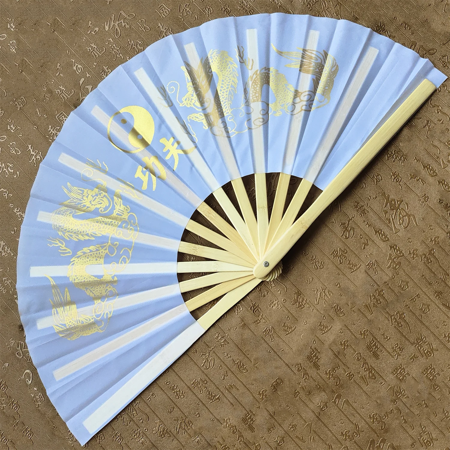 Martial Art Tai Chi Fan Bamboo Frame Silk Cover 13.4in/34cm Stainless Rivets Crisp Sound Kung Fu Wushu Cosplay Smooth Action
