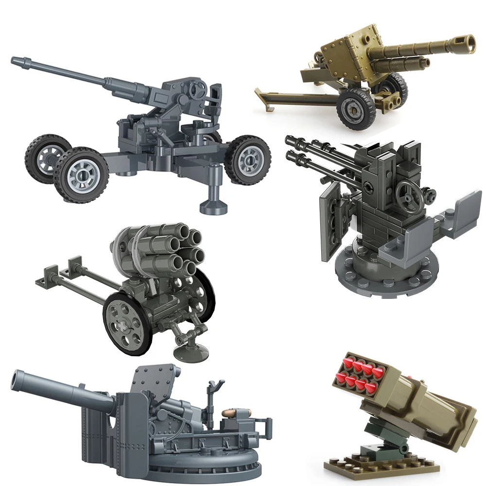 Weltkrieg Flugabwehrgeschütz Raketenartillerie Militär Armee Krieg Soldat MOC Modellbausatz Bausteine Spielzeug für Kinder