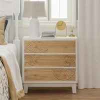 Nightstand 3-Drawer White Dresser X2 with Handicraft Wood Ring, Fully Nightstands Wooden Finish, Nightstand 2