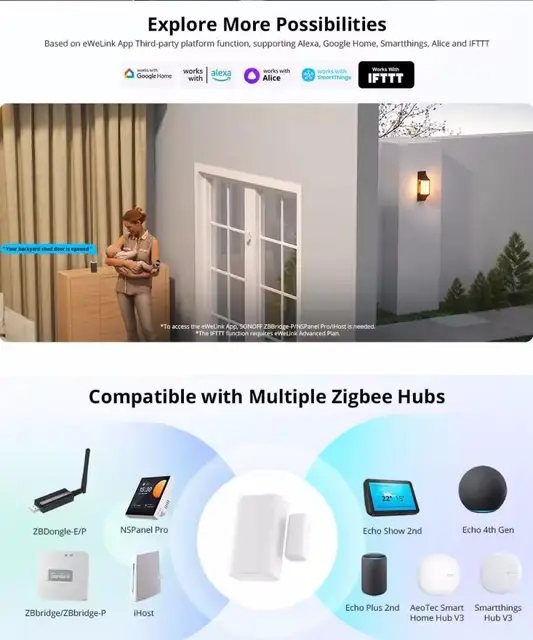 SONOFF SNZB-04P Zigbee Door Window Sensor Local Smart Scene Linkage Tamper Alert Home Security Works with Alexa Google Alice 6