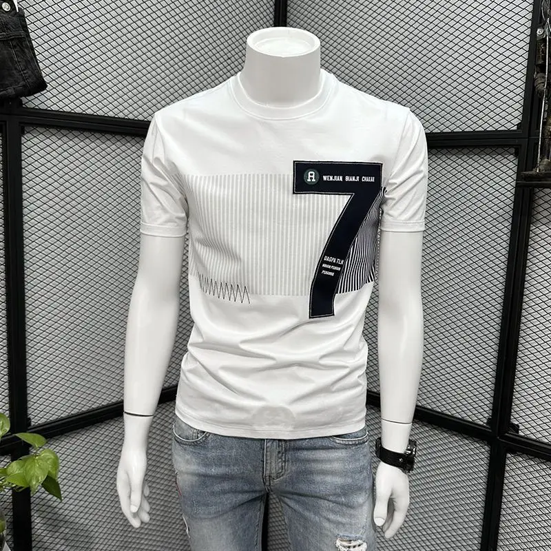 

Men's Clothing 2024 New Summer Korean Fashion Printed Tees Short Sleeve Slim T-shirts Male Casual Round Neck Basic Pullover Tops