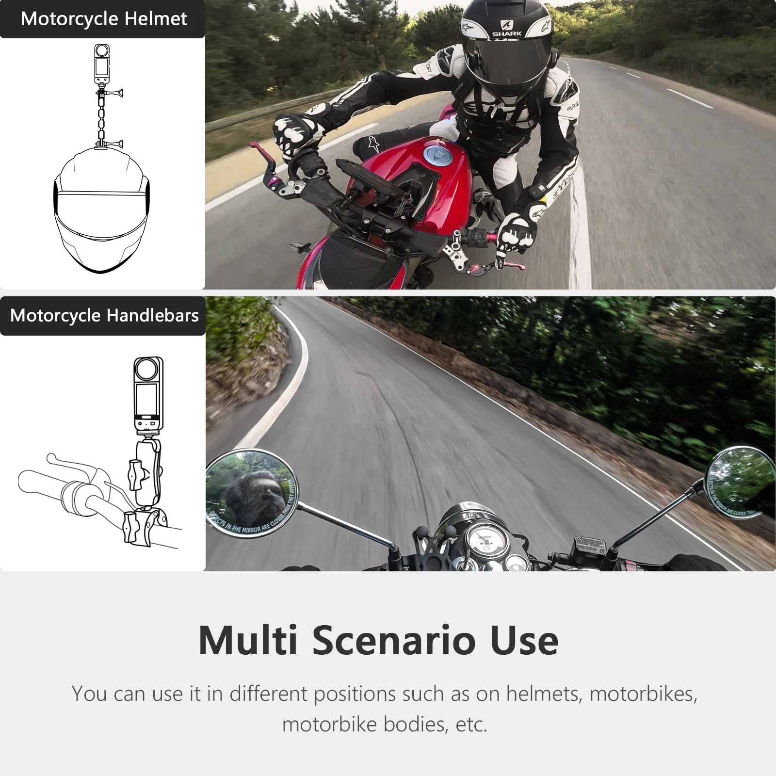 Vamson Acessórios da Motocicleta Kit de Montagem para Insta360 x3 um x2 rs para Gopro Hero 11 10 Incluindo Liga Alumínio Braço Extensão - Image 4