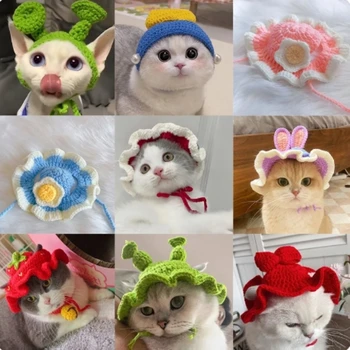 Cute Knitted Cat Hat – Funny Pet Party & Cosplay Headwear with Pendant Decor 1
