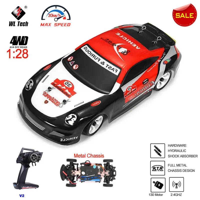 WLtoys K969 1:28 4WD 2.4G Mini RC Racing Car de alta velocidad Off-Road Control remoto Drift Toys Alloy Vehicle para niños Regalo de niños