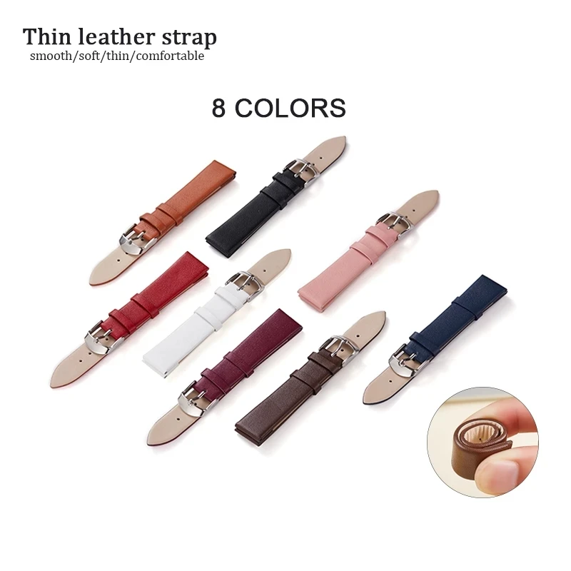 Premium Genuine Leather Ultra-Thin Watch Strap - Soft Cowhide Band in Multiple Sizes