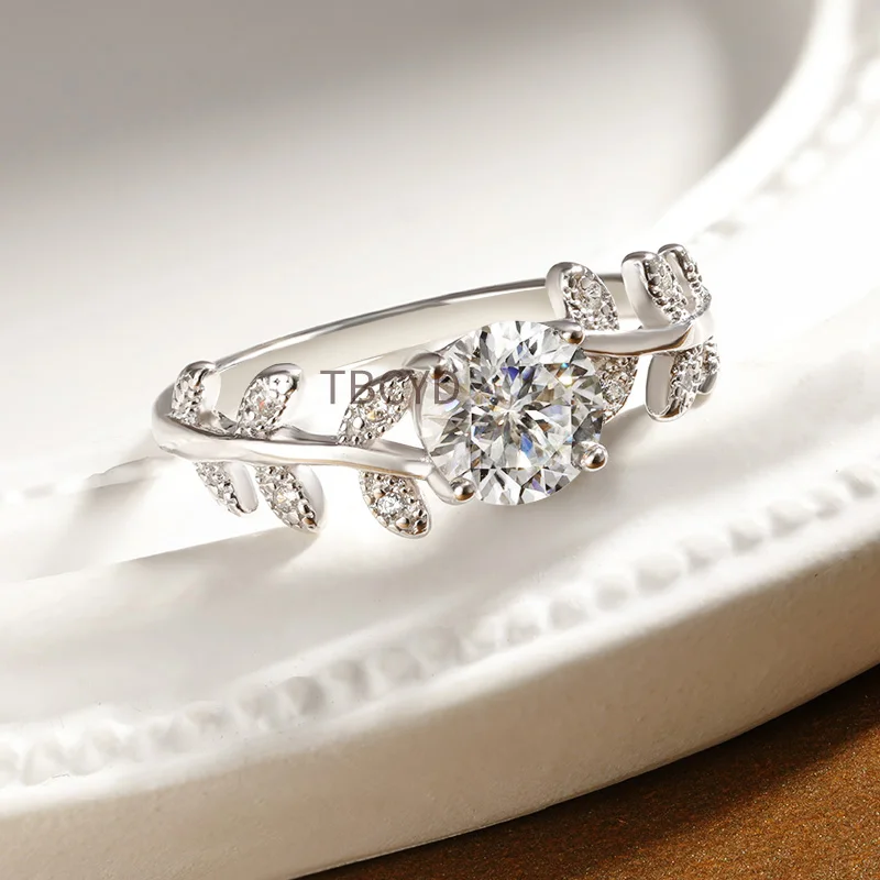 1CT D Color Moissanite Diamond Rings For Women S925 Sliver Laurel Leaf Engagement Wedding Band Fine Jewelry Gift TBCYD