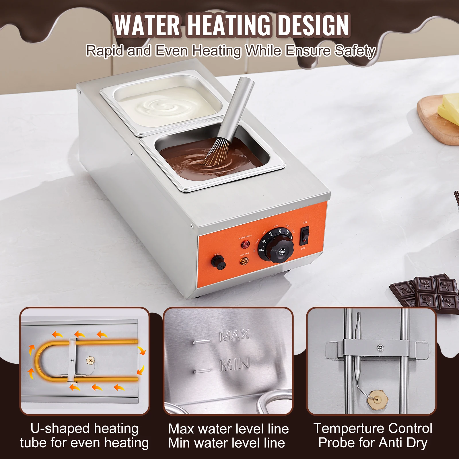 SucceBuy 2 3 Tanks Electric Chocolate Tempering Machine Chocolate cascade Melting Pot for Kitchen home appliance 4